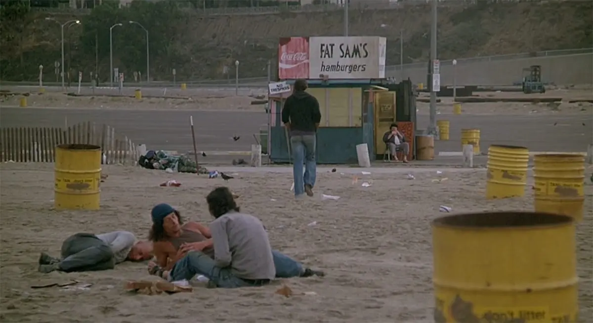 A group of people sitting on the beach.